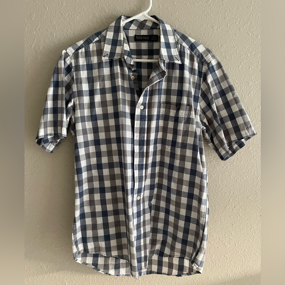 Faded Glory Mens Small (34-36) Navy Checkered Button Down Shirt